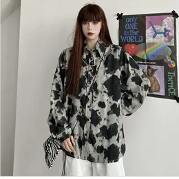 Women's Blouses Street Style Long Sleeve Tie Dye Printed Shirt Women Hip Hop Oversize Button Up Ladies Blouse 2023 Summer Gothic Tops