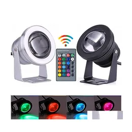 Underwater Lights Aluminum Adjustable Rgb Led Light 10W 12V Aquarium Fountain Pool Ip68 Waterproof With Remote Controller Drop Deliv Dhnwt