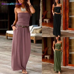 Sukienki imprezowe Maxi Dress Tube Top Women Bandeau wakacje na ramię długi sukienkę Lato Summer Solid Sundress Vestidos Robe Femme 020723H