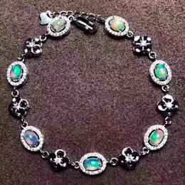 Bracciali naturali multicolore opale gemma gemma gemma gemma elegante trifoglio fortunato round 925 gioielli d'argento