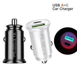 3.1A High Speed Dual Ports PD USB-C Type c Car Charger AutoPower Adapters Chargers For Ipad Iphone 7 8 plus x xr 13 Samsung htc android phone with Retail Box