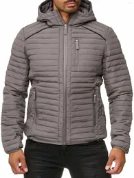 Erkekler Down Mens Winter Coat 2023 Sonbahar Giysileri Düz Renk Moda Fermuarı Kapşonlu Pamuk Ceketleri