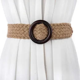Cintos johnature feminino linho vintage cinturões malha de cor sólida 2020 Novo cinto de cintura de estilo coreano para mulheres G230207