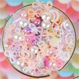 Andra 100g blandade hjärtkomponenter Bow Flower Star Pearls Flatbacks utsmyckningar DIY Telefon Nageldekorationer Scrapbooking Crafts Drop Dhwxe