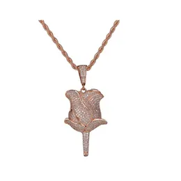 Pendant Necklaces Hip Hop Rose Flower Necklace With Rope Chain Iced Out Cubic Zircon Bling Men Jewelry 1005 B3 Drop Delivery Pendants Dhkmh