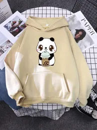 Bluzy damskie bluzy bluzy bluzy Little Panda Picie Milk Tea Print Bluewear Śliczne ubrania zimowe duże luźne kobiety 230208