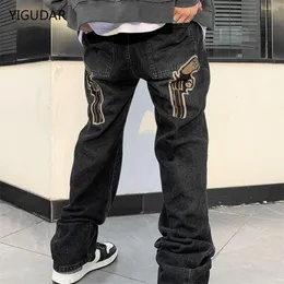 Heren jeans baggy mannen y2k modeontwerper zwarte ster bedrukte broek bodem streetwear casual lage taille los rechte denim broek