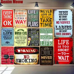Free Drinks Vintage Metal Tin Sign Letter Funny Art Plate Man Cave Bar Cafe Wall Decor Life Is Too Short To Wait Plaque Never Give Up Lounge wall Decor Size 30X20cm w01