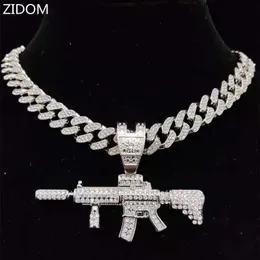 Naszyjniki wiszącej mężczyźni kobiety hip -hopowe lodowe bling pistolet pistoletowy wisid z 13 mm miami łańcuch kubański