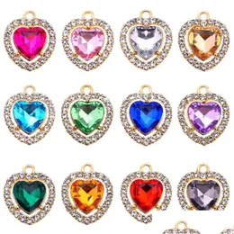 Pendant Necklaces 30Pcs/Lot Cute Colorf Rhinestone Heart Womens Dangle Jewelry Accessories Diy Earrings Making Supp D8K