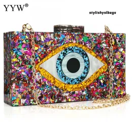 Totes Patchwork Glitter Evil Eye Acrylic Bag PVC Plastic Box Clutches Chain Shouler Bag Travel Evening Handbags Women Crossbody Bags 020823H