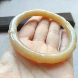 Bilezikler Doğal Sarı Jadeite Jade Bangle El İşaretli Bambu Bangler Kadın Mücevher