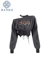 Kvinnor Hoodies Sweatshirts Autumn Women Sweatshirt Harajuku Crop Tops Y2K Pullover Egirl Off Shoulder Clothes Streetwear Clubwear Fashion 230208