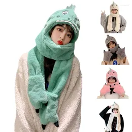 Cappelli Sciarpe Guanti Set Cappello animale Natale Dinosauro Peluche Sensazione Sciarpa con cappuccio Fascia per ragazze Ragazzi Bambini morbidi Inverno caldo N2UE