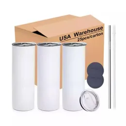 Warehouse US 2 GIORNI Consegna Tumbler sublimazione bianca Tumbler 20 once in acciaio inossidabile in acciaio inossidabile bicchiere con paglia TT0208