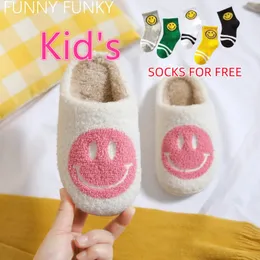 Slippers Smile Face Slippers Winter Kid's Home Slippers Fluffy Faux Fur Nonslip Home Slippers Shoes for Women Kid Shoes Drop 230208