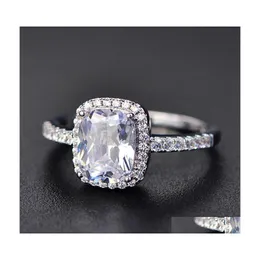 An￩is de casamento 925 Sterling Sier Moissanite Certified Diamond Ring for Women Luxury Engagement Square Gemstone Moda 466 Q2 DHY2J