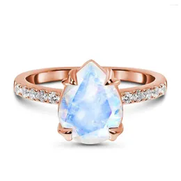 Cluster Rings High Quality Rose Gold Color 925 Silver Jewelry Pear 6x8mm Natural Moonstone Ring Engagement Wedding For Women Gift