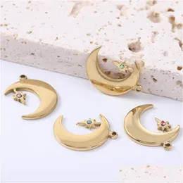 Charms 5Pcs Bohemian Moon Pendant Zircon Star Stainless Steel Diy Gold Necklace Earrings Jewelry Making Wholesale 13X18Mm Drop Dhrlq