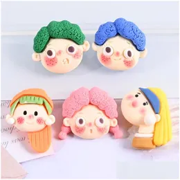 Other 20Pcs Cute Cartoon Boy Girl Head Flatback Resin Components Cabochon Kawaii Characters Phone Deco Parts Diy Scrapbook Accessorie Dh1Tp