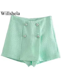 Shorts pour femmes Willshela Femmes Mode Texture Solide Bouton avant Fermeture à glissière latérale Vintage Taille haute Femme Chic Lady Y2302