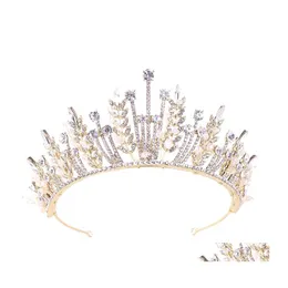 Tiaras Baroque luksusowy bridalny kryształowy liść korony księżniczka królowa konkurs PROM PEARL WESPALNE PASTELA AKCESORIA WEDLIWA 63 D3 DROP DHWSY