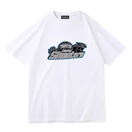 Camisetas masculinas Camisetas 2023 Moda Trapstar Design Carta Estampado Algodão Camiseta Manga Curta Cinza e Costas Feminina S 3xl