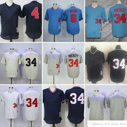 영화 빈티지 34 Kirby Puckett 야구 유니폼 스티치 6 Tony Oliva 4 Paul Molitor Jersey 통기성 스포츠 그레이 1987 Blue White Pullover