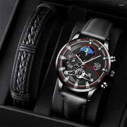 Zegarek na rękę modę męskie zegarki męskie luksusowe swobodne skórzane bransoletka kwarcowa kalendarz zegarek sportowy zegarek świetlisty zegar
