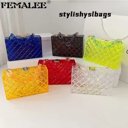 Totes Akrilik Zincir Şeffaf Kutu Jöle Çanta Şeffaf PVC Kadın Mini Omuz Bolsas 2021 Trendy Kafes Akşam Crossbody Tote Sac 020823H