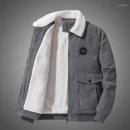 Men's Jackets Winter Jacket Mens Corduroy Lamb Wool Plus Velvet Fleece Thick Warm Coat Casual Loose Military Windbreaker Big Size M-5XL