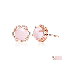 Charme Mode Naturel Rose Cristal Boucles D'oreilles Féminine Mignon Simple Hibiscus Pierre Ronde Plaqué Or Rose Livraison Bijoux Dhgu0