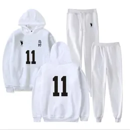 Herrspår HAIKYUU HOODIES Sweatshirt Cosplay Costume Sportswear Jersey Karasuno High School Volleyball Club Uniform Anime Coats Trous Trous