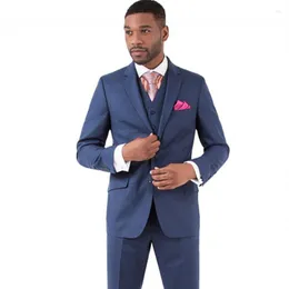 Men's Suits Maddox Vested Solid Blue Premium Slim Fit Suit Notched Lapel Tuxedos Men Groom Wear Wedding Party (Jacket Vest Pant)