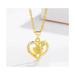 Earrings Necklace Fashion 24 K Fine Gold Gf Dubai Romantic Heart Love Rose Pendant Sets Wedding Png Jewelry For Women 510 Q2 Drop D Dhvtu