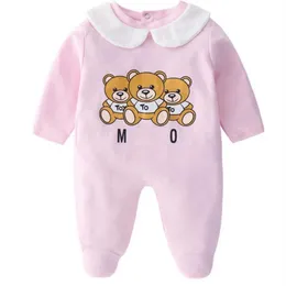 Varejo recém-nascido 2 pçs conjunto de bebê com boné algodão urso impresso macacão macacões toddle infantil crianças designer roupas2504