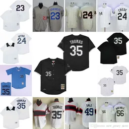 Filme Vintage 23 Ryne Sandberg Jerseys de Beisebol Costurado 24 Joe Crede 35 Frank Thomas 49 Chris Sale Mark Buehrle Jerseys Esporte Respirável Pulôver