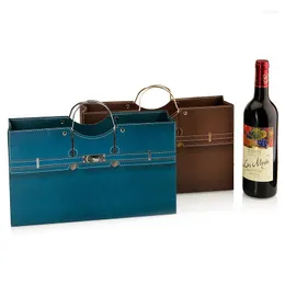 Opakowanie prezentów 20pcs/działka 34 9 19,5 cm Dwie butelka czerwone wina papierowe pakowanie worka do przechowywania imprezowy przewoźnik z uchwytem z uchwytem
