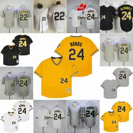 NCAA Vintage 24 Barry Bonds Baseballtröjor Sömda 22 Andrew McCutchen Breattable Sport 1990-1997 White Grey Yellow Black Pullover