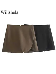 Shorts femininos willshela mulheres moda saias sólidas saias vintage na cintura alta zíper ladra feminina chic lady y2302