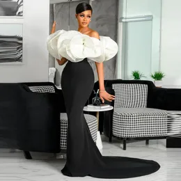 Party Dresses Elegant Black and White Evening Aso Ebi Style Mermaid Shape With Train Puffy Ruffles Axpotess Cap Hylsa 230208