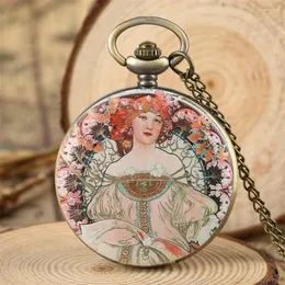 Pocket Watches Old Fashion Beauty Lady Watch Classic Bronze Elegant Pendant Clock Souvenir presenter för män Kvinnor Reloj de Bolsillo