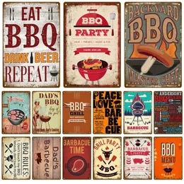 BBQ Zone Home Decor Metal Tin Sign Vintage Dad's BBQ Yard Outdoor Party Decoration Plate Retro Barbecue Rules Slogan Metal Sign 20cmx30cm Woo