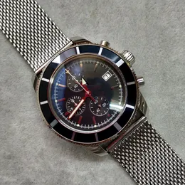 Marka Watches Quartz Kronograf Superocean Mirası Özel Baskı Erkekler Cassic Holluwatch Siyah kadran Paslanmaz Çelik Kayış