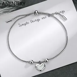 링크 체인 Anenjery Silver Color 개폐식 체인 러브 하트 쉘 팔찌 비드 브레이슬릿 미니멀리스트 보석 선물 S-B444 G230208