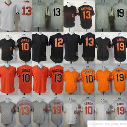 Filme Vintage 13 Manny Machado Baseball Jerseys Costurado 19 Chris Davis 10 Adam Jones Respirável Esporte Branco Preto Pulôver Cinza Cool Cream 1954