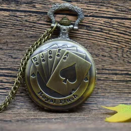 Pocket Watches Fob Vintage Spela Poker Cards Mönster Quartz Watch Chain Pendant Necklace