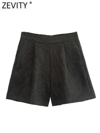 Kvinnors shorts zevity kvinnor mode metall textur mönster casual lady zipper flyga hög midja varm chic pantalone cortos qun3205 y2302