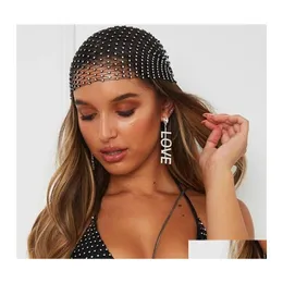 Headbands Fashion Women Bling Rhinestone Head Scarf Turban Hat Headband Crystal Mesh Cap Hair Snood Nets Headpiece Headwear Accessor Dh9Ws