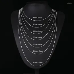 Correntes 35cm-80cm 1mm fino real sólido puro 925 colares de corrente de caixa de prata esterlina para homens homens garotas jóias colares kolye